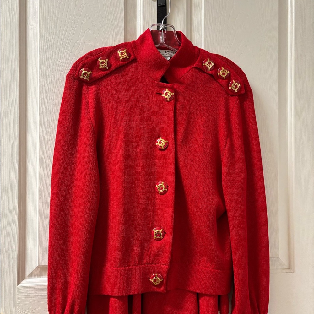 St John Separates Red Button-Up Cardigan, Walking Shorts and Skirt
